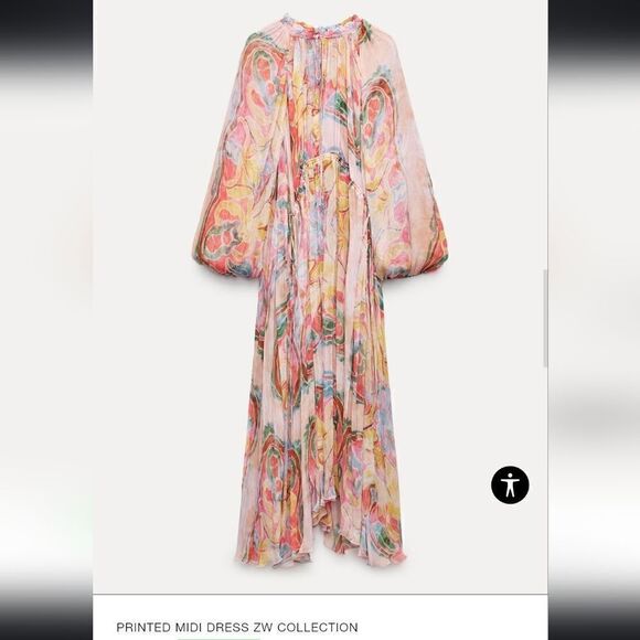 ZARA PRINTED MIDI DRESS ZW COLLECTION Maxi Multicolored - Picture 8 of 15